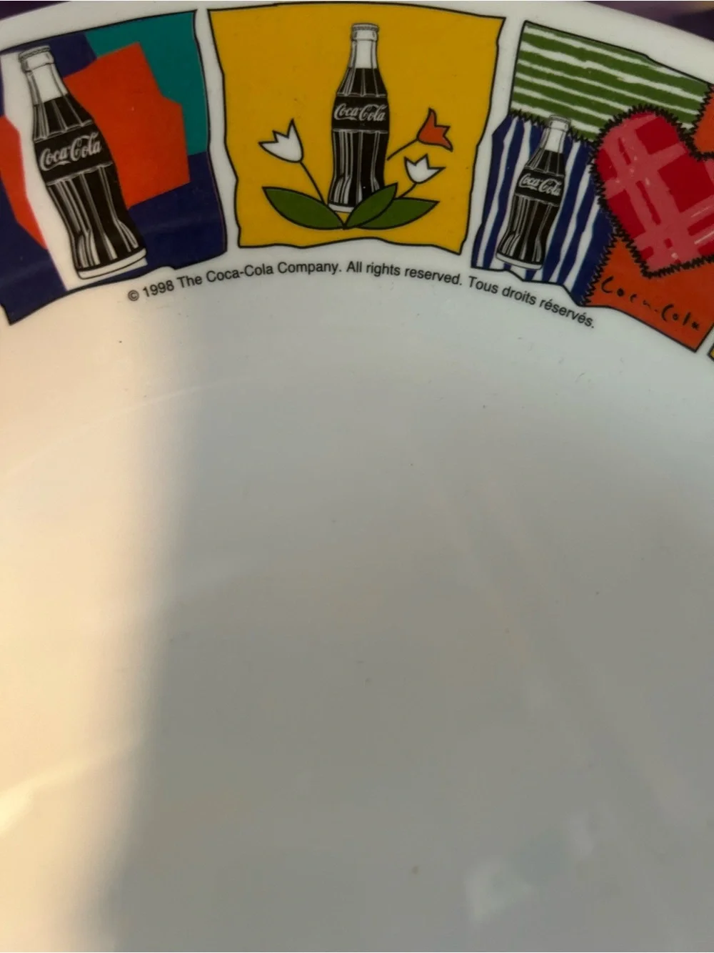 90s Coca Cola Bright Multi-Color Pop Art Dinnerware Set
